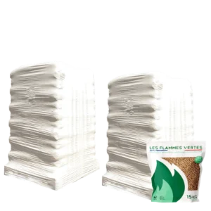 Holzpellets Flammes Vertes - 2 Paletten - 130 Säcke - 1950 kg