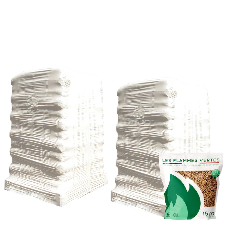 Holzpellets Flammes Vertes - 2 Paletten - 130 Säcke - 1950 kg