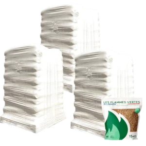 Holzpellets Flammes Vertes - 3 Paletten - 195 Säcke - 2925 kg
