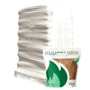 Holzpellets Flammes Vertes - 1 Palette - 65 Säcke - 975 kg