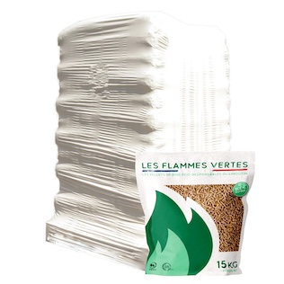 Holzpellets Flammes Vertes - 1 Palette - 65 Säcke - 975 kg